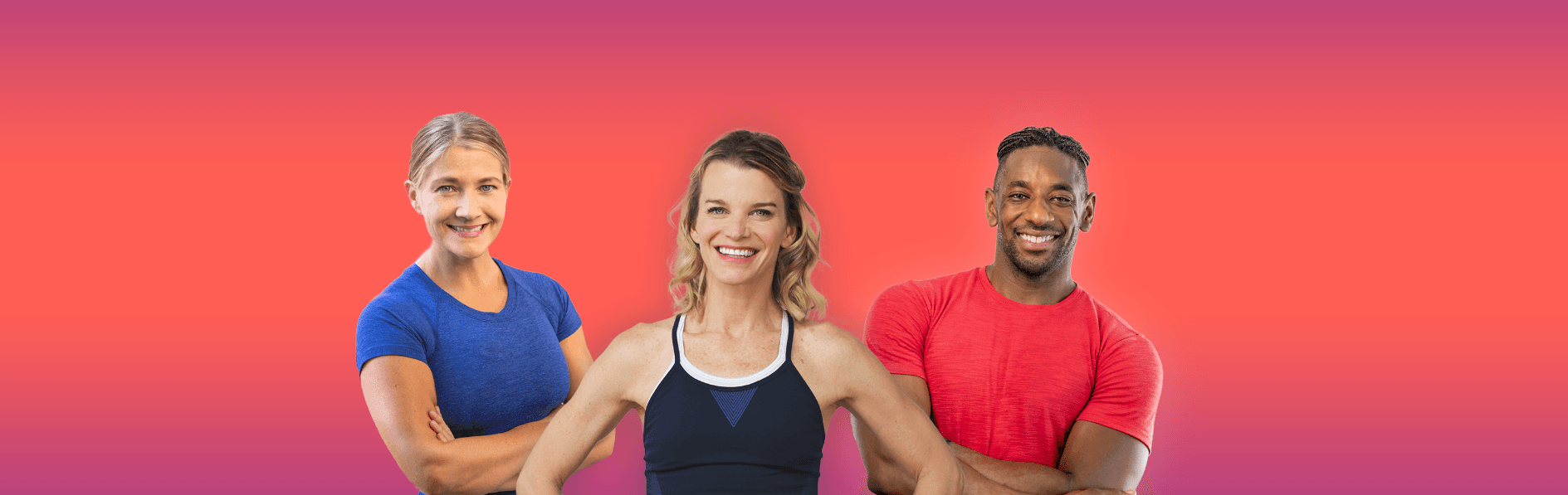 Three Grokker wellness experts against a coral and magenta background