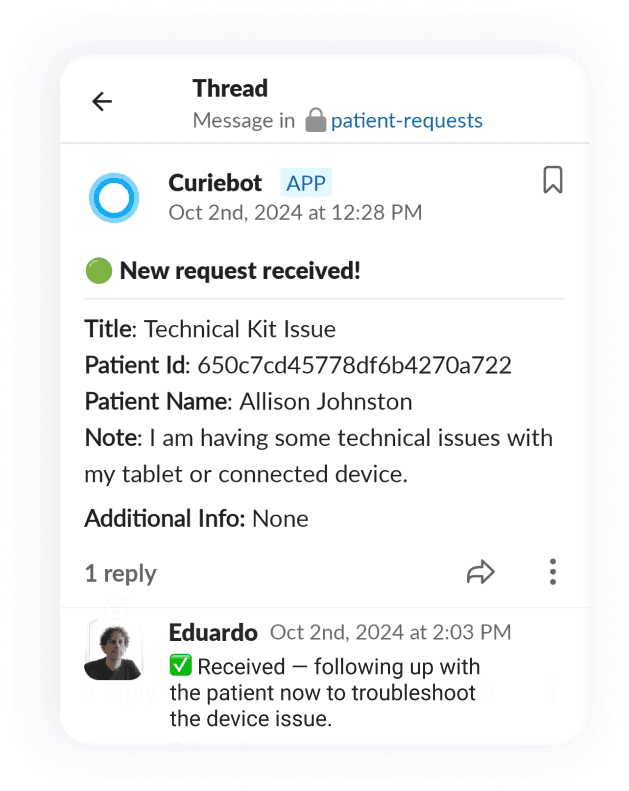 Slack support workflow for Curie support triage