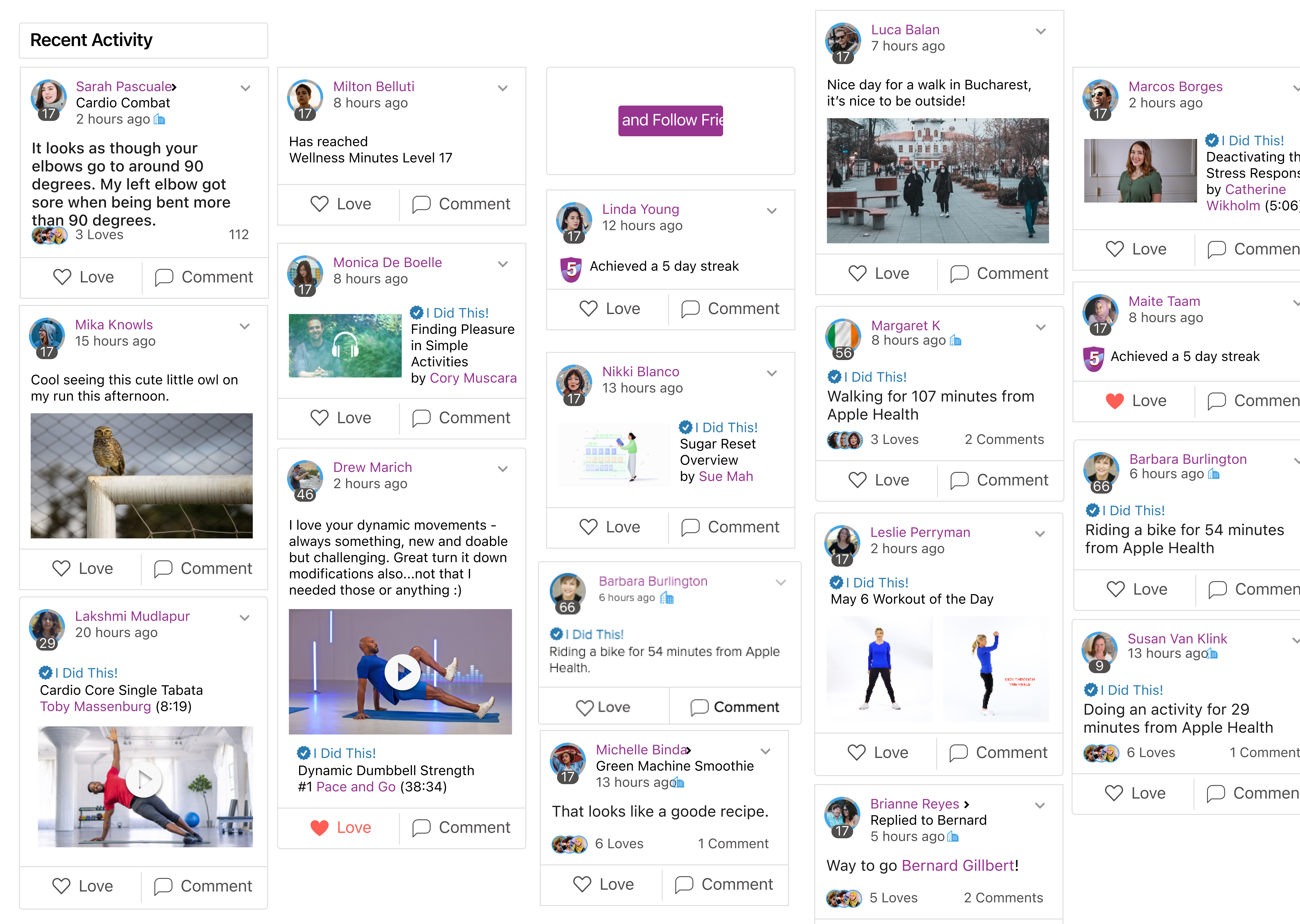 Activity feed for lightweight motivation