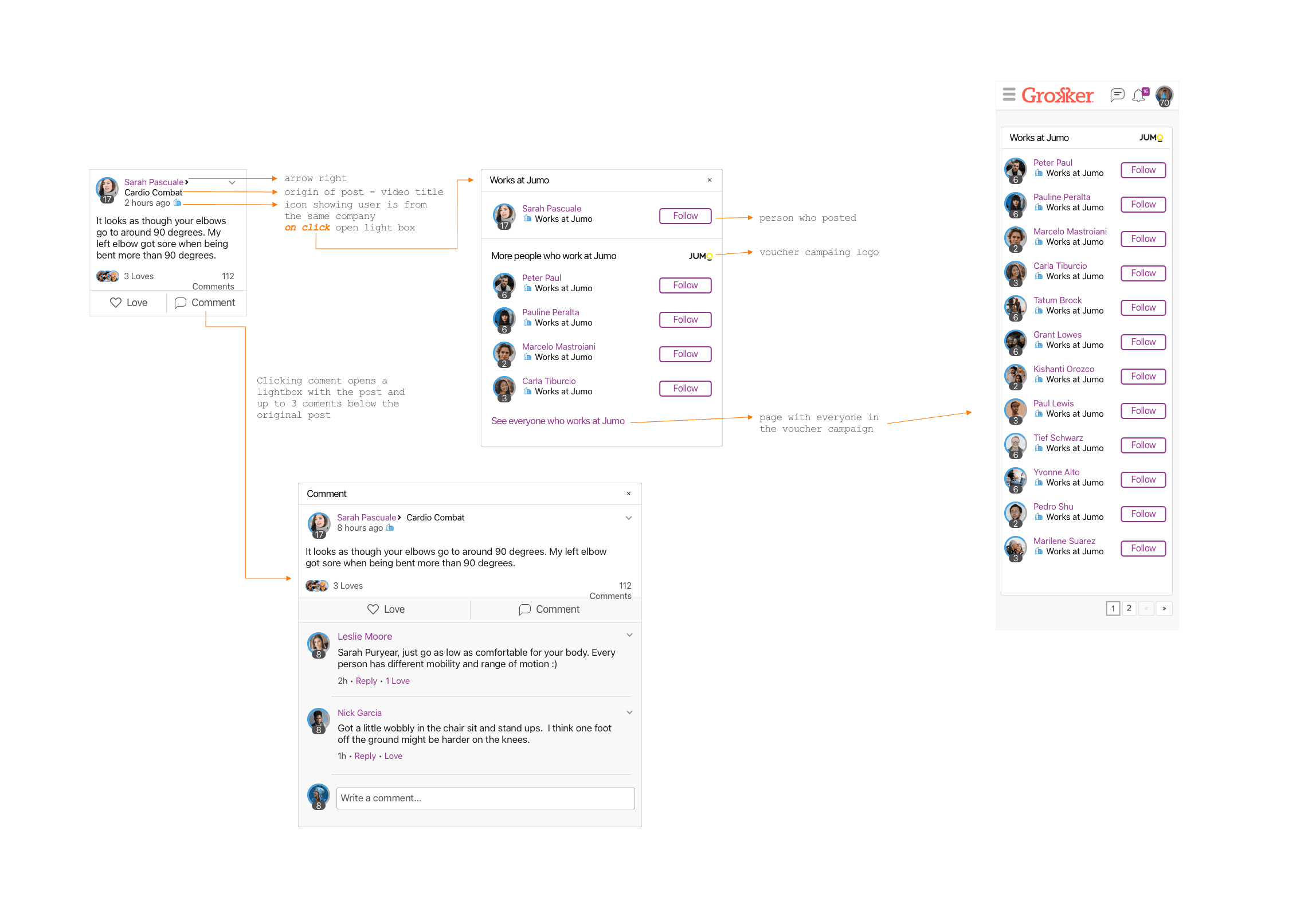 Specification showing social context in feed post interactions