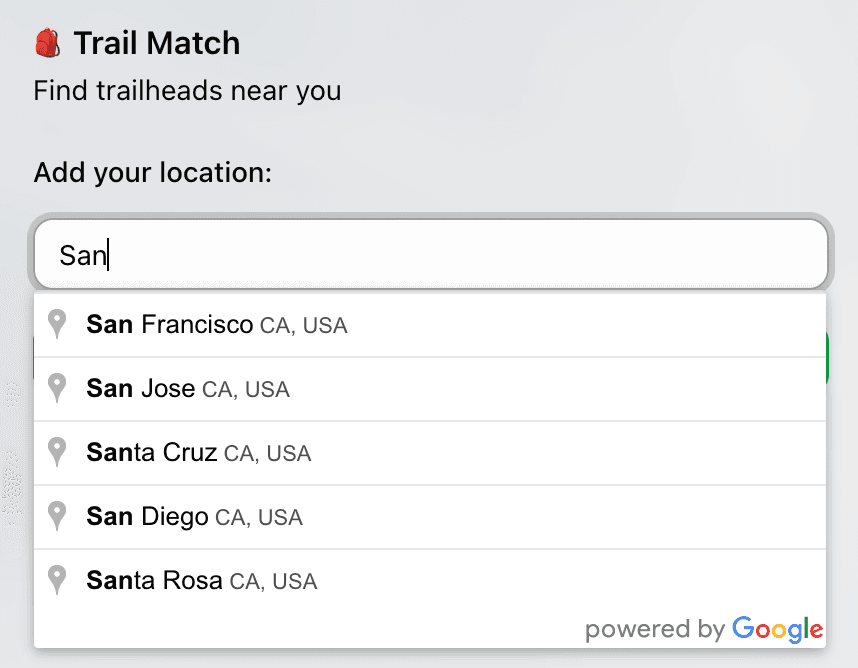 Location search input