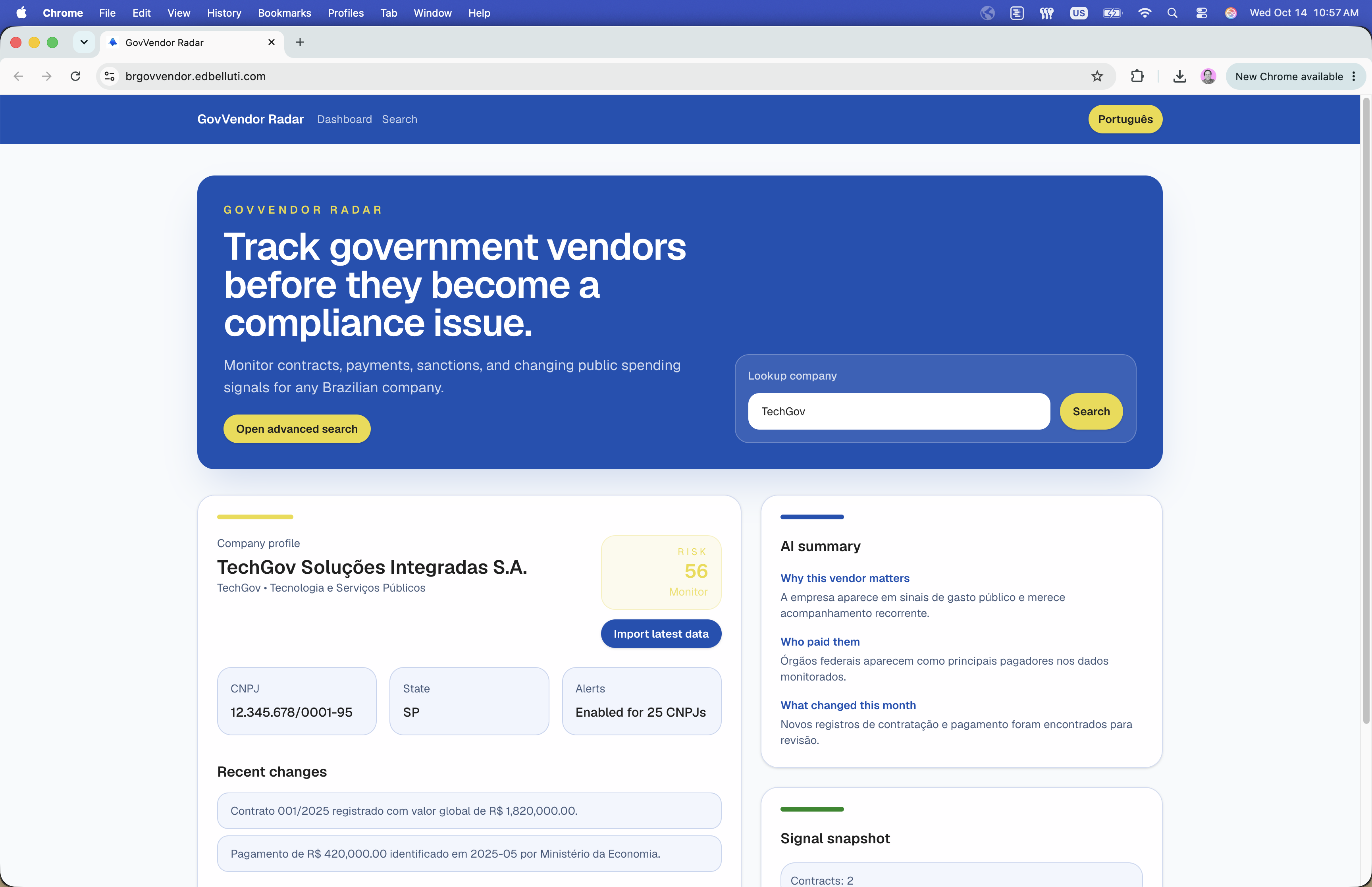 GovVendor Radar prototype for investigating Brazilian government vendors